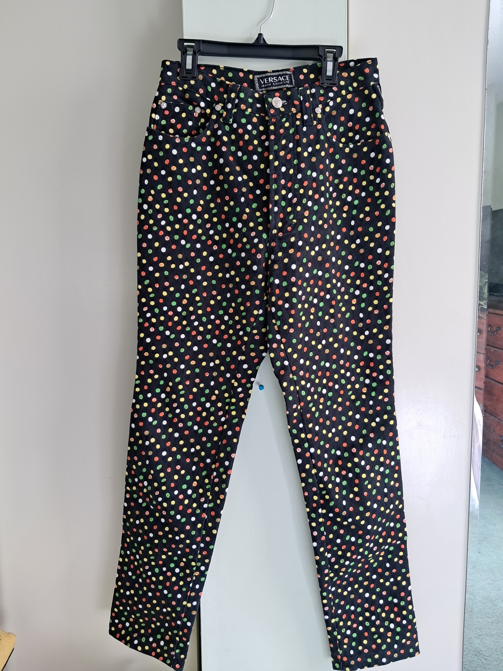 Authentic Versace Black High-Rise Jeans with Multicolor Polka Dot Print - Picture 12 of 13